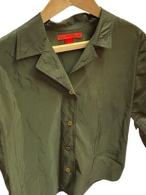 Shamask Silk Women's Olive Green Button-Front Lightweight Blouse